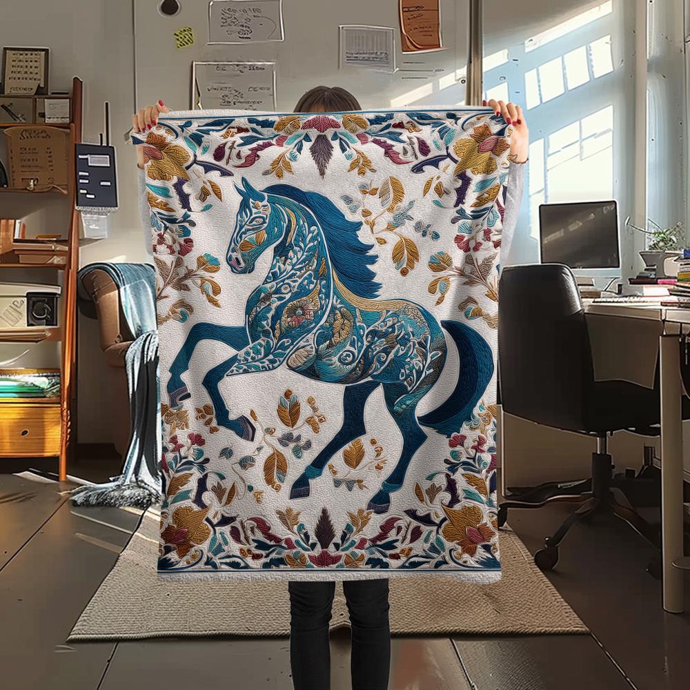 

Flower Horse Print Flannel Blanket, High quality Comfortable for All Seasons, Home Decor, Warmth and Comfort, Perfect for Christmas Gifts 80cm x 120cm
