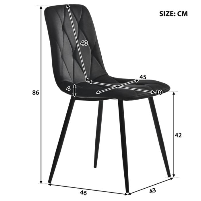 Chaises de salle à manger - MUVOE - Lot de 4 - Velours Noir - Design Contemporain - Rembourrées