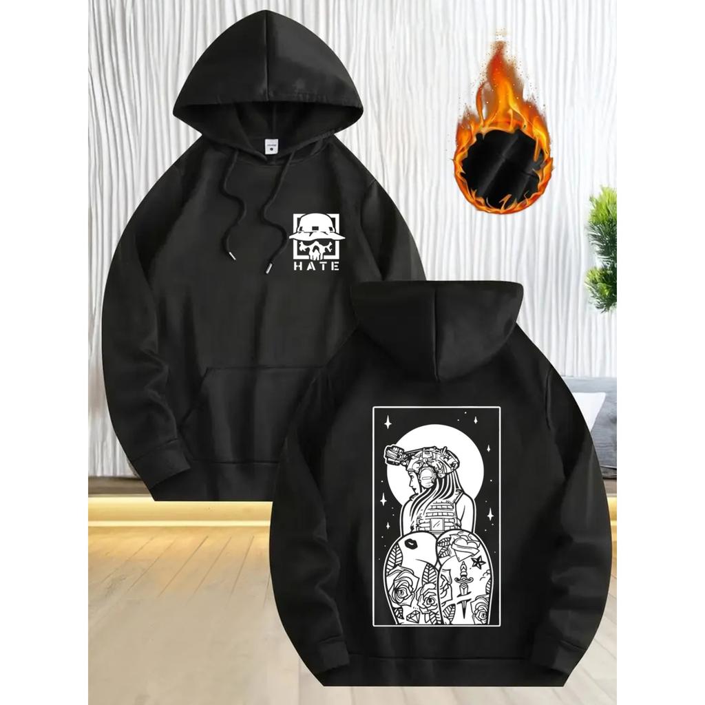 I Hate Fleece-Lined Graphic Print Hoodie Men Women Hip Hop Alternative Heavy Metal Oversized Streetwear Male Fashion Hoodies