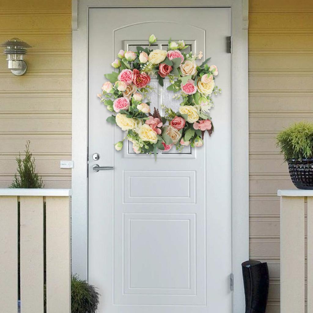 Eukalyptus Kranz Haustür 40cm Durchmesser Charmantes Laub Rustikales Bauernhaus Dekor Künstliche Blume Türhänger Pfingstrose 40cm