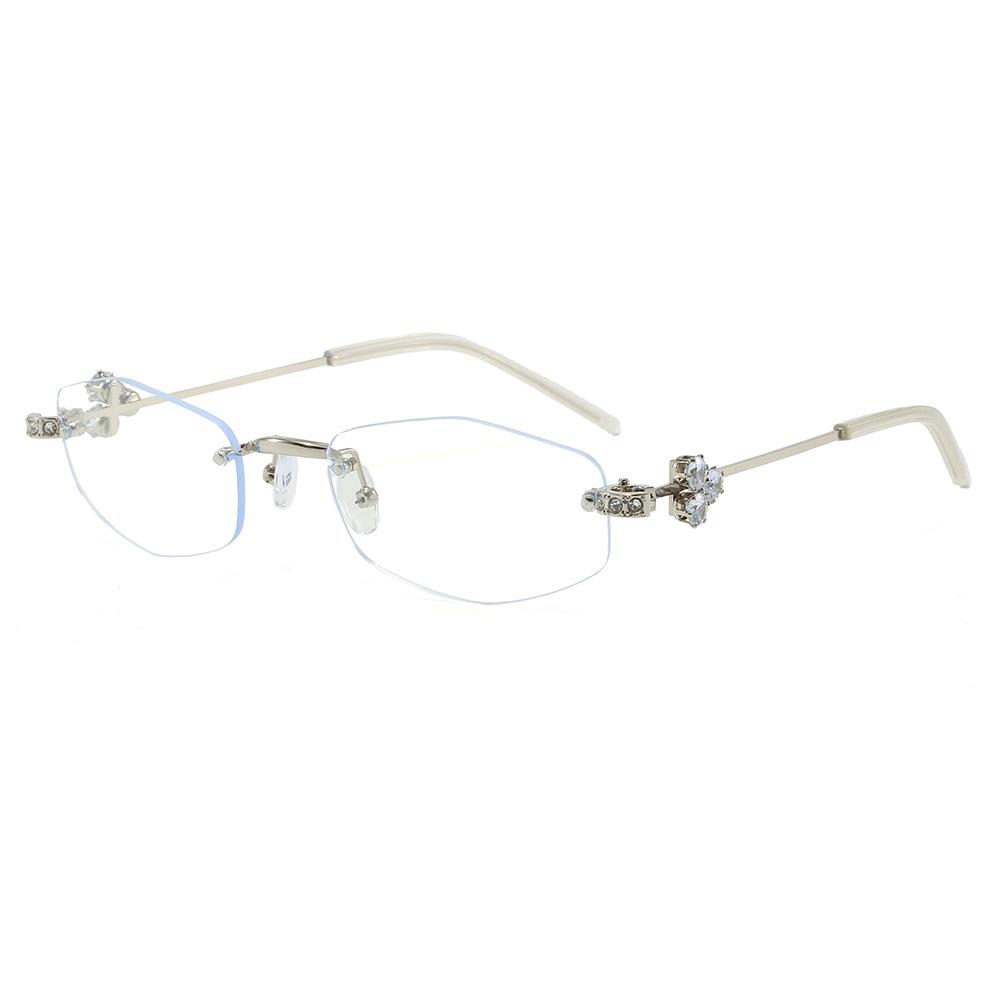 Polygon Shape Rimless Sun Glasses Women Fashion Rhinestone Decoration Women Sunglasses Travelling Outdoor Sunglass