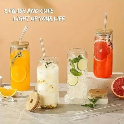 1/4/6 SZTUK Szklanka 17.8OZ/550ML Szklanka Z Pokrywką I Słomką, Słoik Masona Kubek do Wody Kubek do Mrożonej Kawy Szklanka z Bambusową Pokrywką