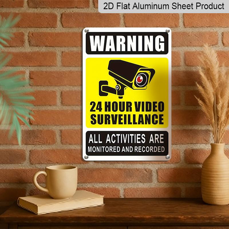 2D Flat Video Surveillance Warning Sign - Durable Aluminum Metal Sign Measuring 8.0X12.0 Inch, Featuring A Security Camera Icon, Suitable for Outdoor