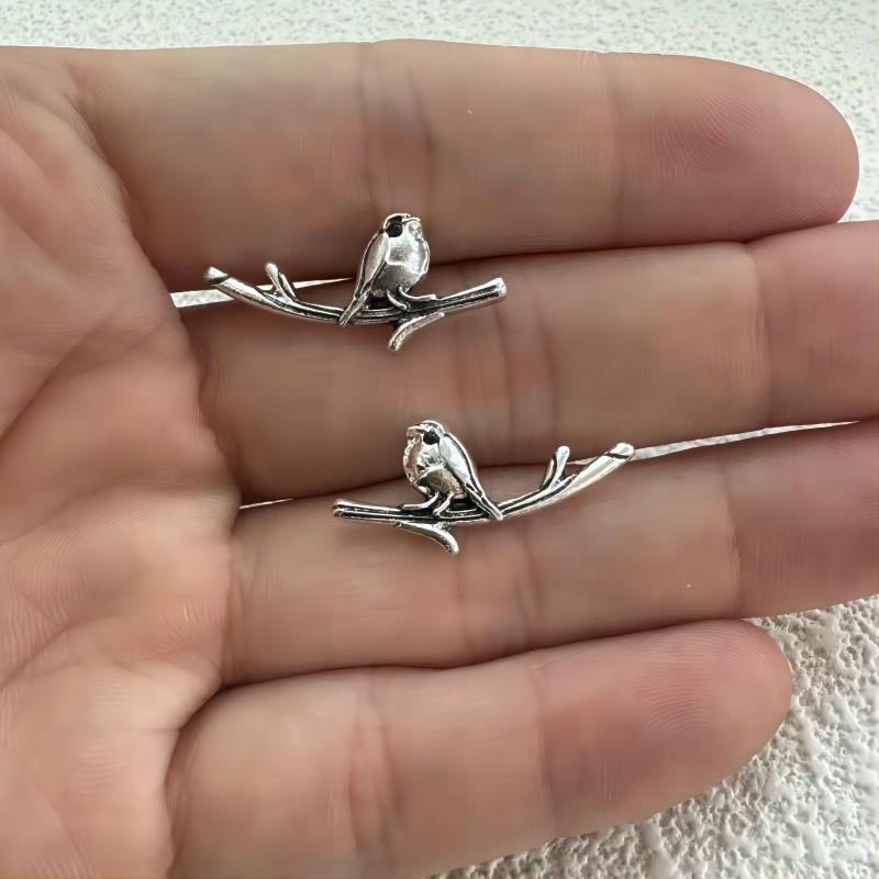 European & American Retro Bird Branch Jewelry Set: Drip Oil Earrings, Ring & Necklace
