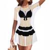 Women's Short Sleeve Printed Beach Cover-Up Shirt, Cute One-Piece Bikini Cover-Up
