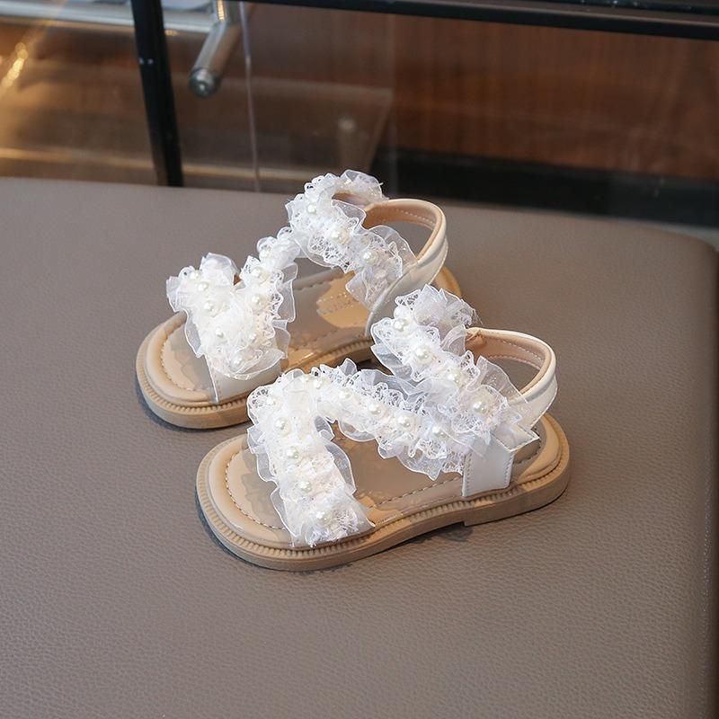 Girls' Lace Sandals | Fashionable Anti-Slip Soft-Sole Beach Shoes for Toddlers & Little Girls Elegant Party Shoes