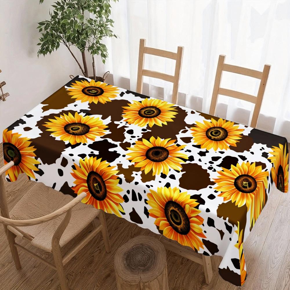 Sunflower Cow Print Rectangle Table Cloth for Table Decor Kitchen Dining Waterproof Reusable Tablecloth for Tables Outdoor Patio
