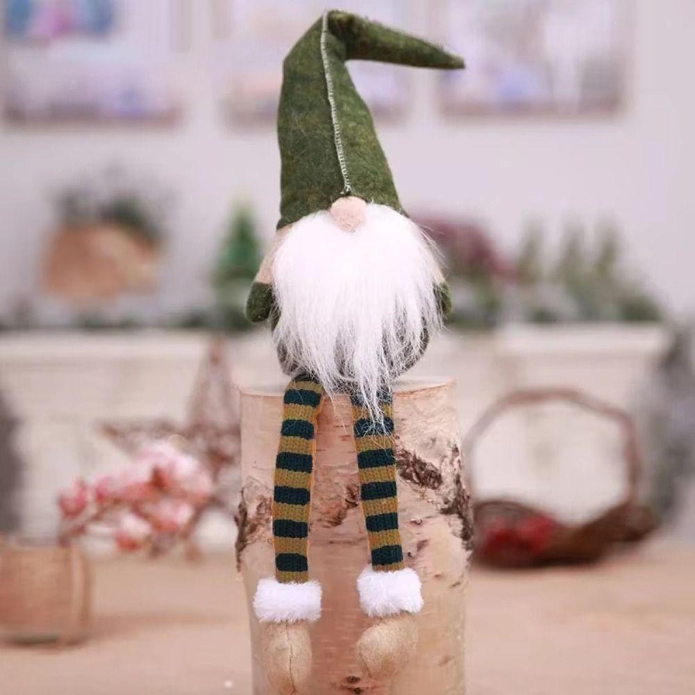 Cartoon Long-legged Christmas Doll Mini Knitted Christmas Figurine Garden