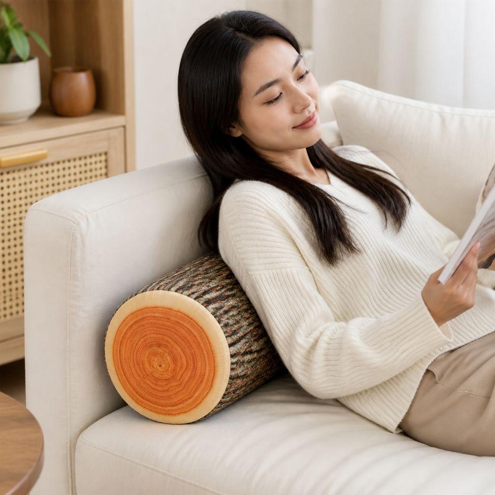 Material Tree Log Pillow Soft Texture PP Cotton Filled Stump Cushion Realistic Wood Grain Round Floor Cushion For Women
