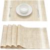 4-piece Woven Insulated Non-slip Washable PVC Square Placemat for Kitchen Dining Table Holidays Khaki