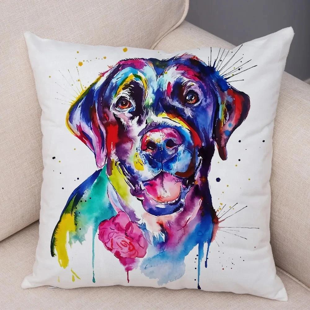 Cute Watercolor Pet Dog Pattern Pillowcase Car Ornaments Office Living Room Sofa Home Pillowcase