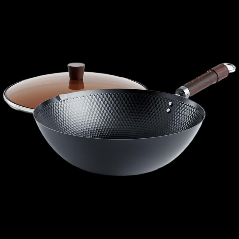 DUMIK 32cm Non-Stick Wrought Iron Wok