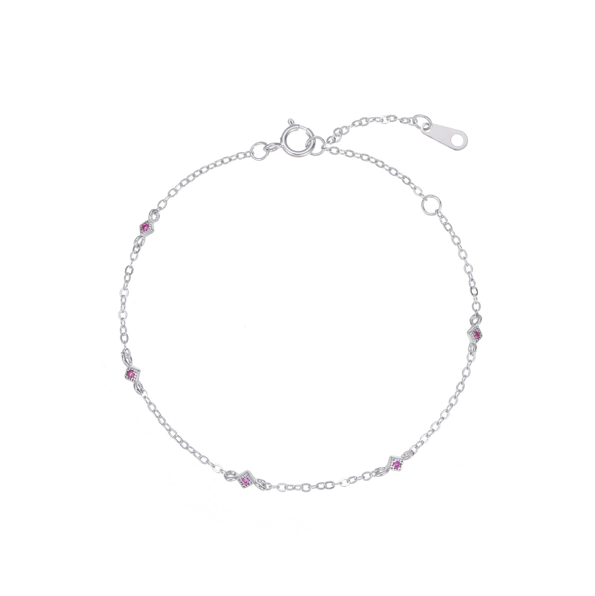 Sterling Silver S925 Rhombus Red Diamond Bracelet for Women - Elegant Lace Design 925 Silver