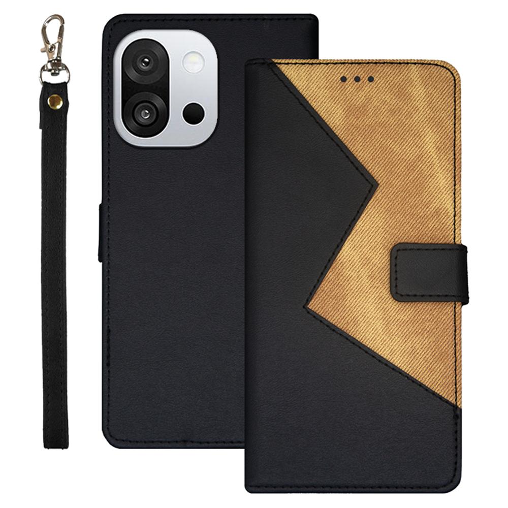 

IDEWEI For OnePlus 13T 5G Case Card Slots Splicing Color Leather Phone Cover with Wrist Strap Black