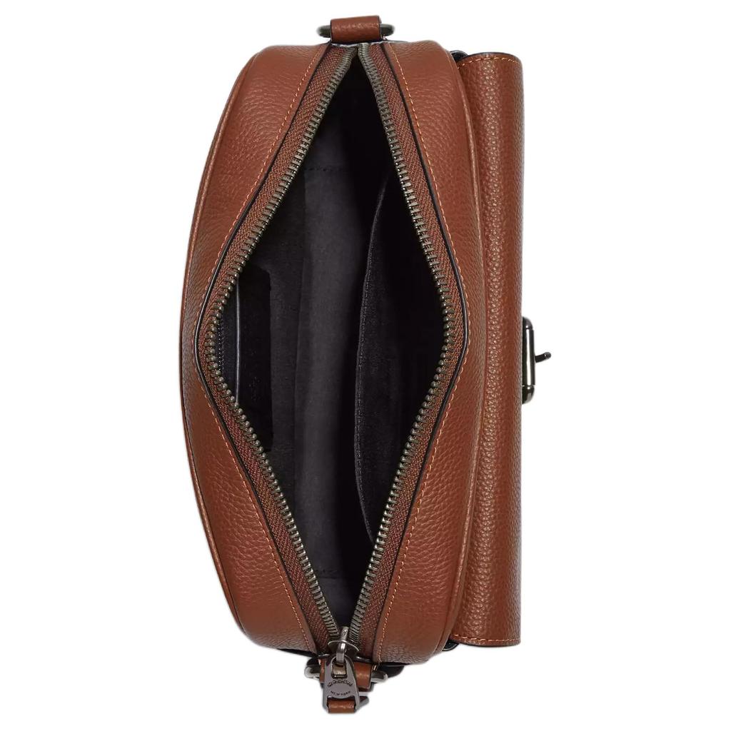 Coach Hudson 23 External Flap Pocket Zipper Leather Shoulder Crossbody Bag Medium Men Bags Gray-Bronze Saddle C5399-QBSD