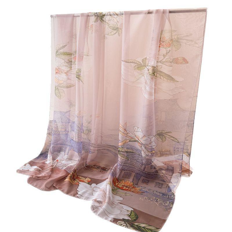 Yijingfeng Encryption Yourou Yarn Printing Spring And Summer Silk Scarf Large Long Scarf Travel Shawl Sun Protection Women'S Scarf Headscarf