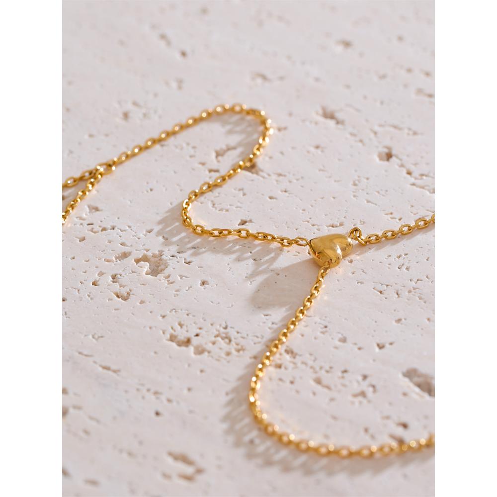 Yhpup Stainless Steel Heart Chic Bracelet Chain Wrist with Finger Link for Women Waterproof Gold Silver Color Jewelry PVD Plated