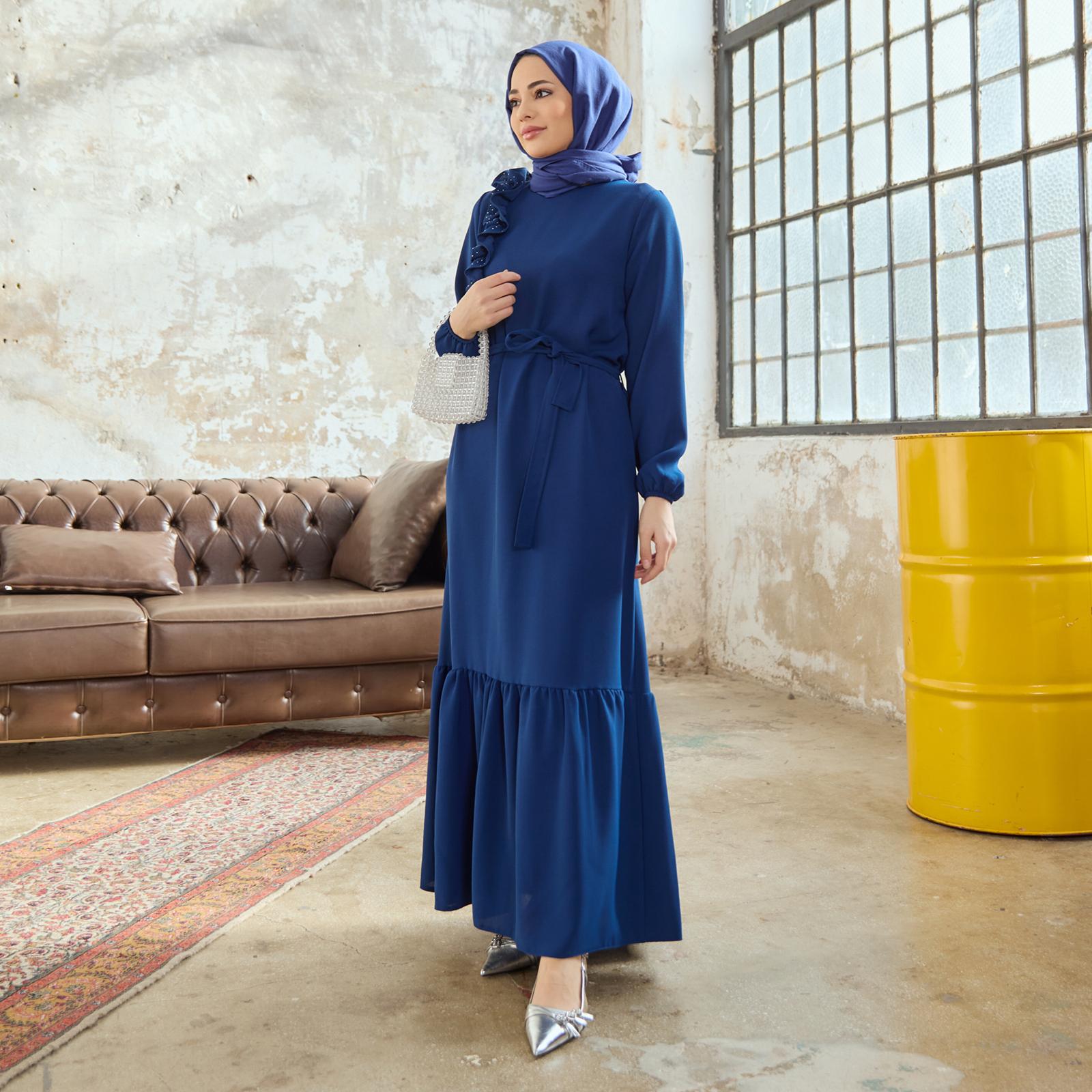 

Shoulder Ruffle Dress Women Dress Long Sleeve M смарагдовий