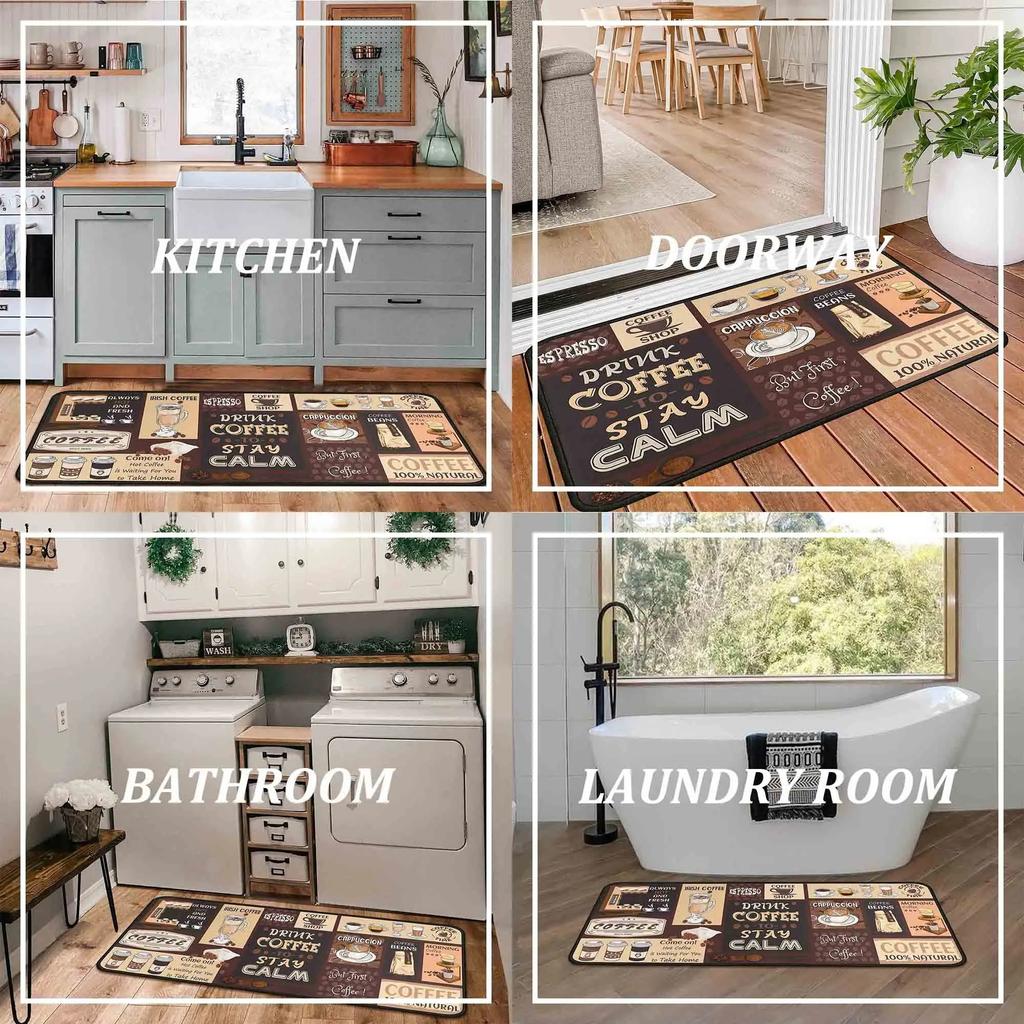 2pcs Kitchen Carpet Soft Anti-Slip Coffee Print Kitchen Decorative Mat Shower Room Door Mat Home Decoration