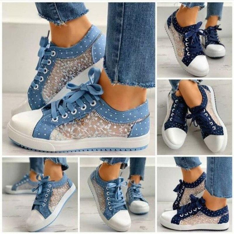 Women Shoes Fashion Summer Casual Shoes Cutouts Lace Canvas Hollow Breathable Platform Flat Shoes Woman Sneakers