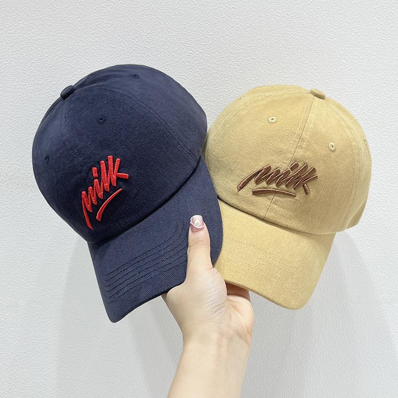 Lightweight Adjustabl Letter Embroidery Baseball Cap, Classic Solid Color Washed Distressed Dad Hat for Women Female