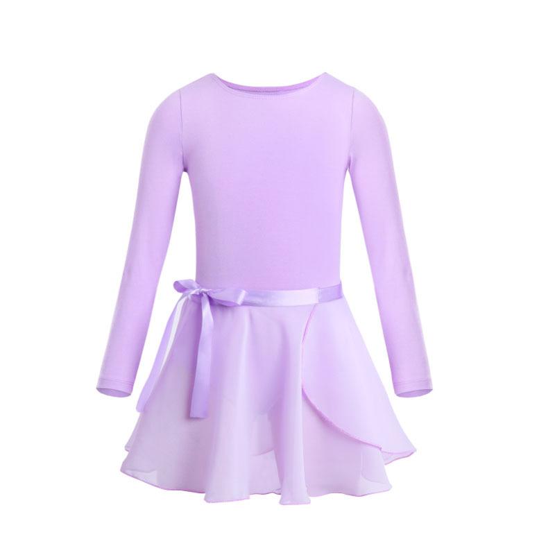 Kids Girls Cotton Long Sleeves Ballet Dance Gymnastics Leotard with Chiffon Skirt Outfit Set