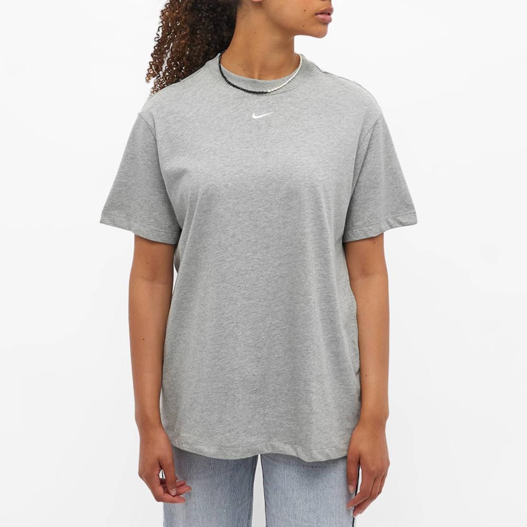 Nike Sportswear Small Logo Print Loose Fit Crew Neck Short Sleeve T-Shirt Women Tops Gray DH4255-063