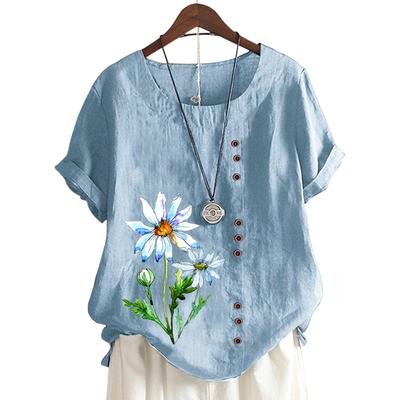 Stylish Women's Cotton Short Sleeve Top with Round Neck In 11 Floral Prints