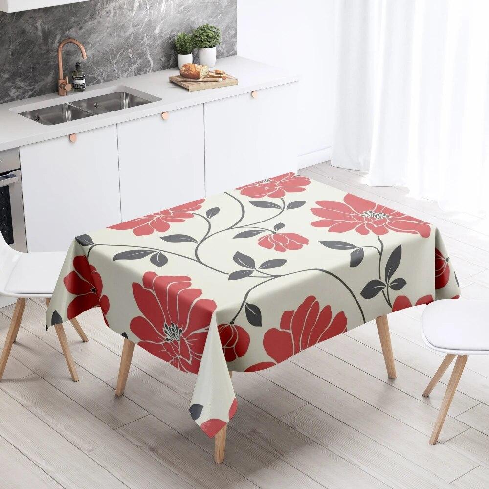 Cartoon Floral Tablecloth Home Decor Anti-Stain Waterproof Table Decoration Rectangular Kitchen Fireplace Countertop