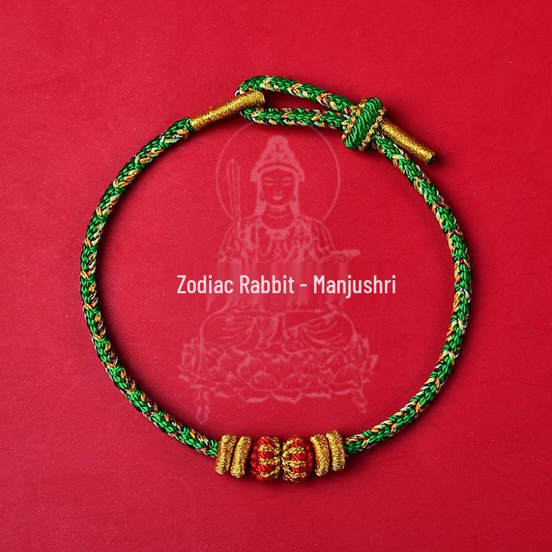 2026 Year of the Horse Zodiac Red String Bracelet with Micro-Carved Buddha Projection and Eight Guardian Deities