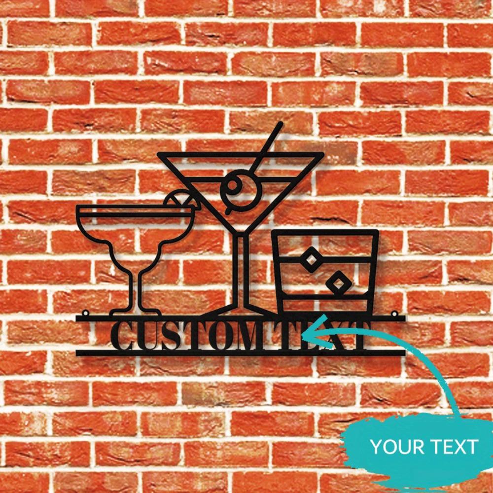 Personalized Metal Wall Art Bar Name Sign Home Decor Whiskey Cocktail Gift