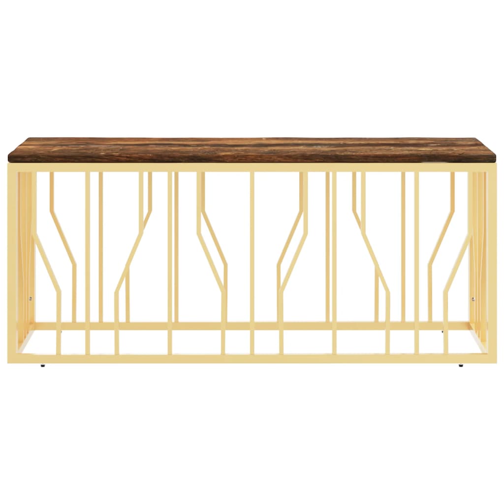  Coffee Table, Gold, Stainless Steel and Solid Reclaimed Wood