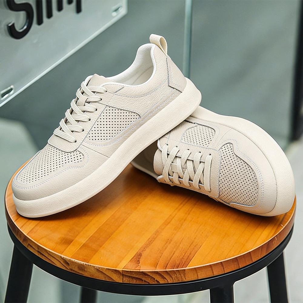 Leather men s shoes first layer cowhide white shoes men s casual single shoes hollow board shoes men s sports shoes 38