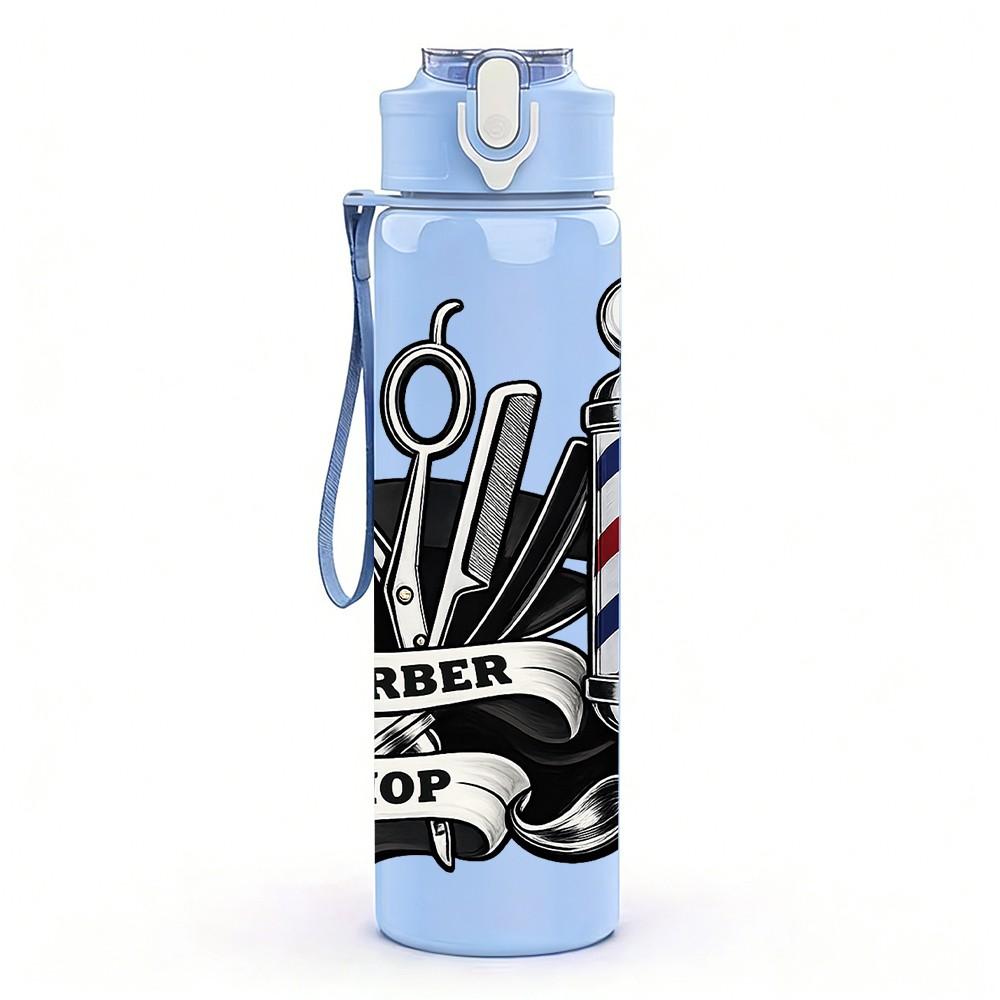 1PC Barber Scissors Razor Badge Print 750ml Color Plastic Sports Water Bottle Leakproof Flip Straw Lid Suitable for Sports Office Home Use