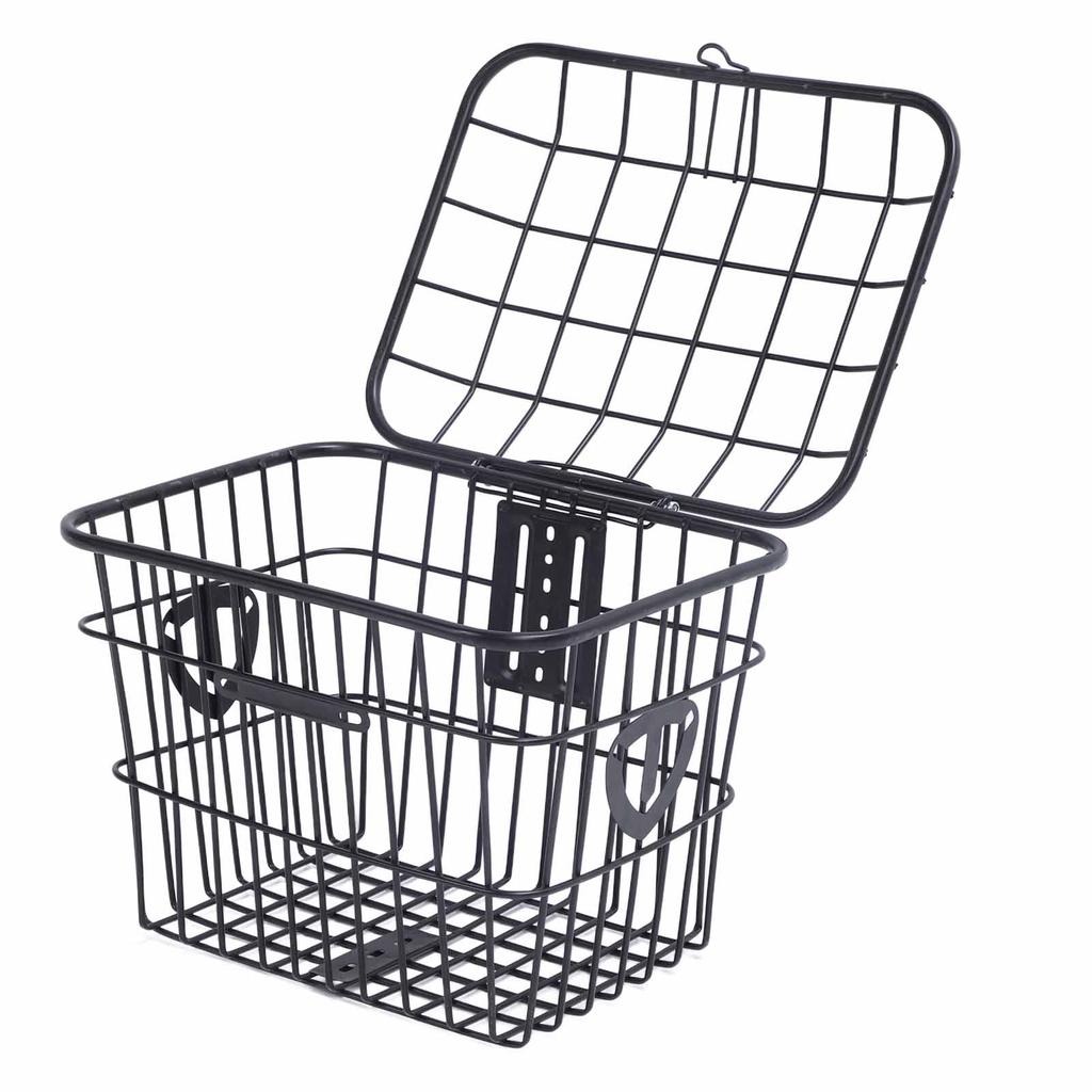 Electric Bike Basket Metal Bike Rear Storage Basket Large Capacity Cycling Basket with Lid for Bags Food Vegetable