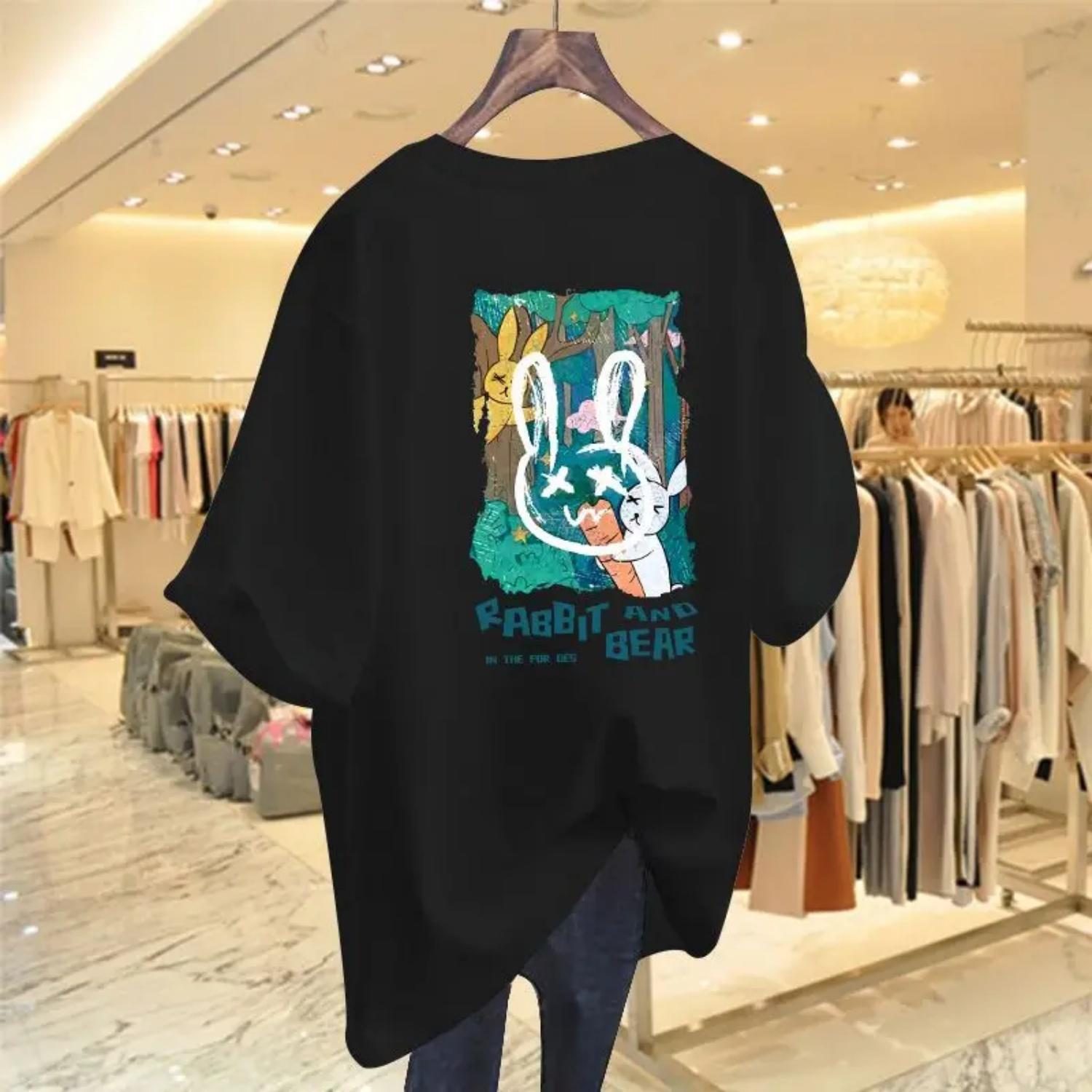

Women Clothing Cartoon Printed T-shirt Summer Top Short Sleeve Causal Basic All Cotton Tees Pullovers XXXXXL