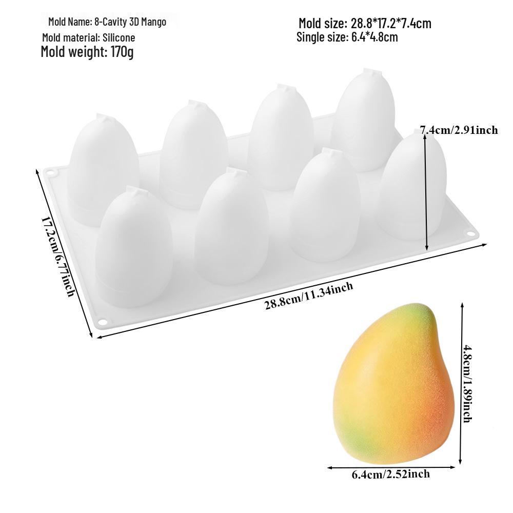 Moldes de Silicona para Mousse de Fruta 3D: Pera, Manzana, Piña, Melocotón, Durian, Frambuesa.