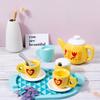 Shaped Wooden Heart Flower Checkered Pattern Afternoon Tea Set Children Toy