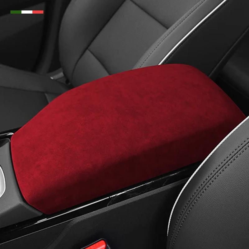 Alcan tara For Hyundai Tucson Car Armrest Storage Box Panel Pad Cover Center Console Box Lid Interior Trim