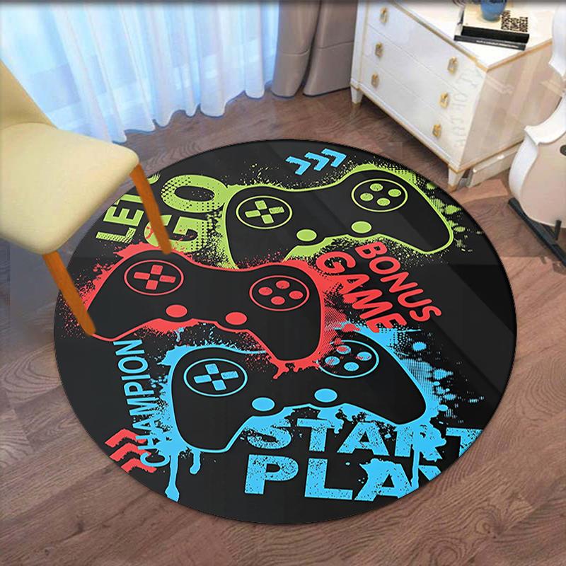 Runder Teppich mit Spielcontroller-Aufdruck, Stuhlteppich, Läufer, Fußmatte für Eingangsbereich, für Bürostuhl, Wohnzimmer, Schlafzimmer, Küche.