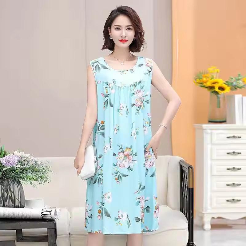 Summer Middle-Aged and Elderly Cotton Silk Nightgowns Pajamas Women's Dresses Large Size Mother's Casual Nightgowns Homewear