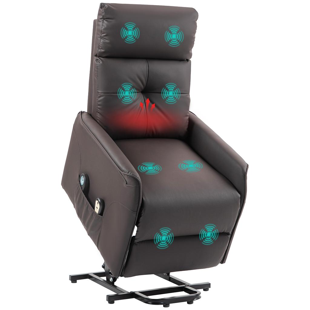 Riser and Reclining Relax Armchair with 8 Massage Points and Heating, 2 Remote Controls, Brown