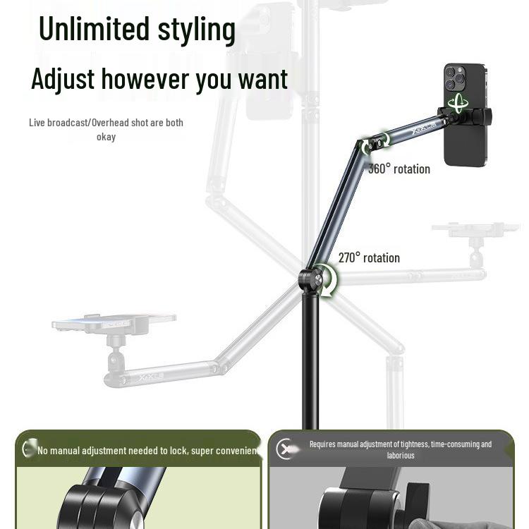 360° Floor-Standing Mobile Phone Stand for Overhead Shots & Selfie Live Broadcasts