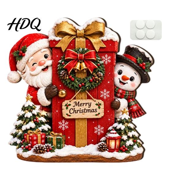 Christmas Hanging Ornaments Door Ornament Wooden Wall Mounted Festive Sign 2D Holiday Gift for Family Flat Art Home Entrance Decor Santa Claus