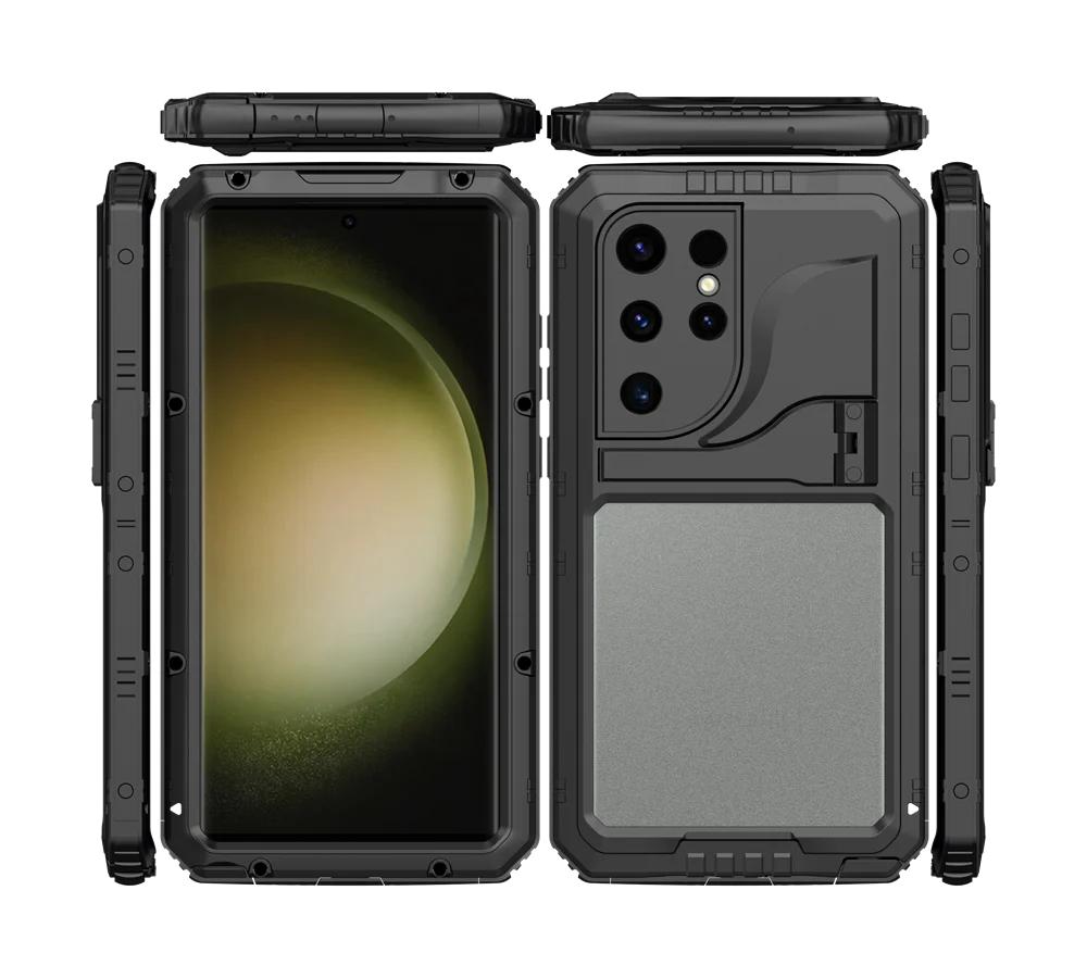 IP68 Su Geçirmez Ağır Hizmet Tipi Metal Telefon Kılıfı Samsung S23 Ultra S22 Plus Darbeye Dayanıklı Koruma Sağlam Kapak Ekran Koruyucu