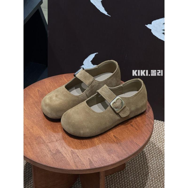 

Yellow retro matte leather Velcro word with Mary Jane shoes ballet versatile round head flat sole shoes women 39