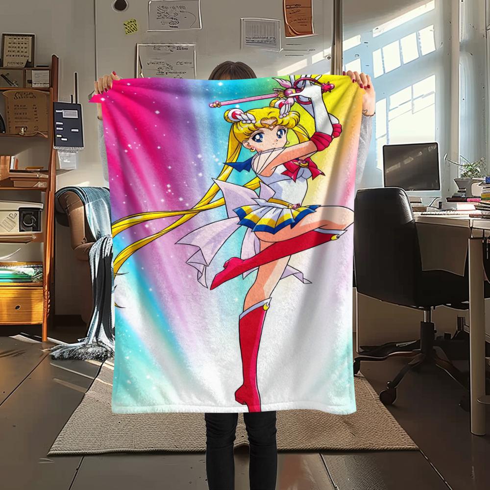 Sailor Moon Sailor Mercury pattern Flannel Blanket, High quality Comfortable for All Seasons, Home Decor, Warmth and Comfort, Perfect for Gifts.