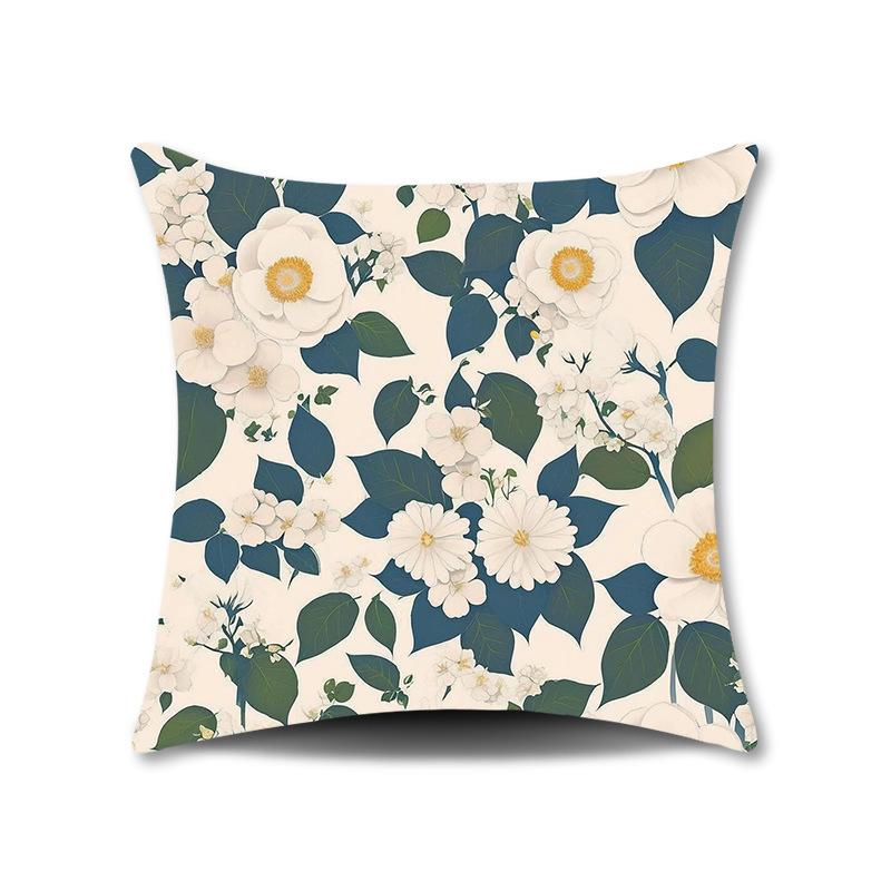 Spring Flower Print Pillow Cover for Home Living Room Sofa Cushion Cover Linen Print Cushion Cover
