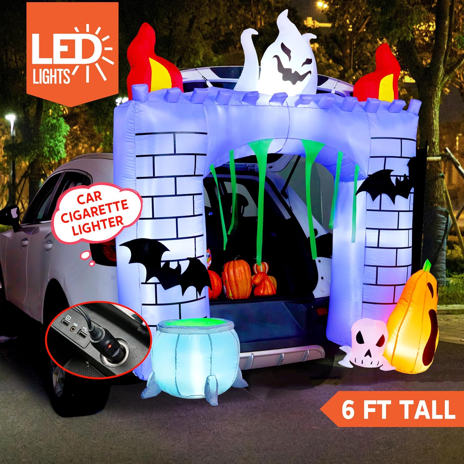 Monika Chen Joyfy Halloween Inflatable Haunted Castle Decoration Trunk Treat Car Decorations Kit Ghost Pumpkin Party Ft 6 And For Kid Friendly Entertaining Fun