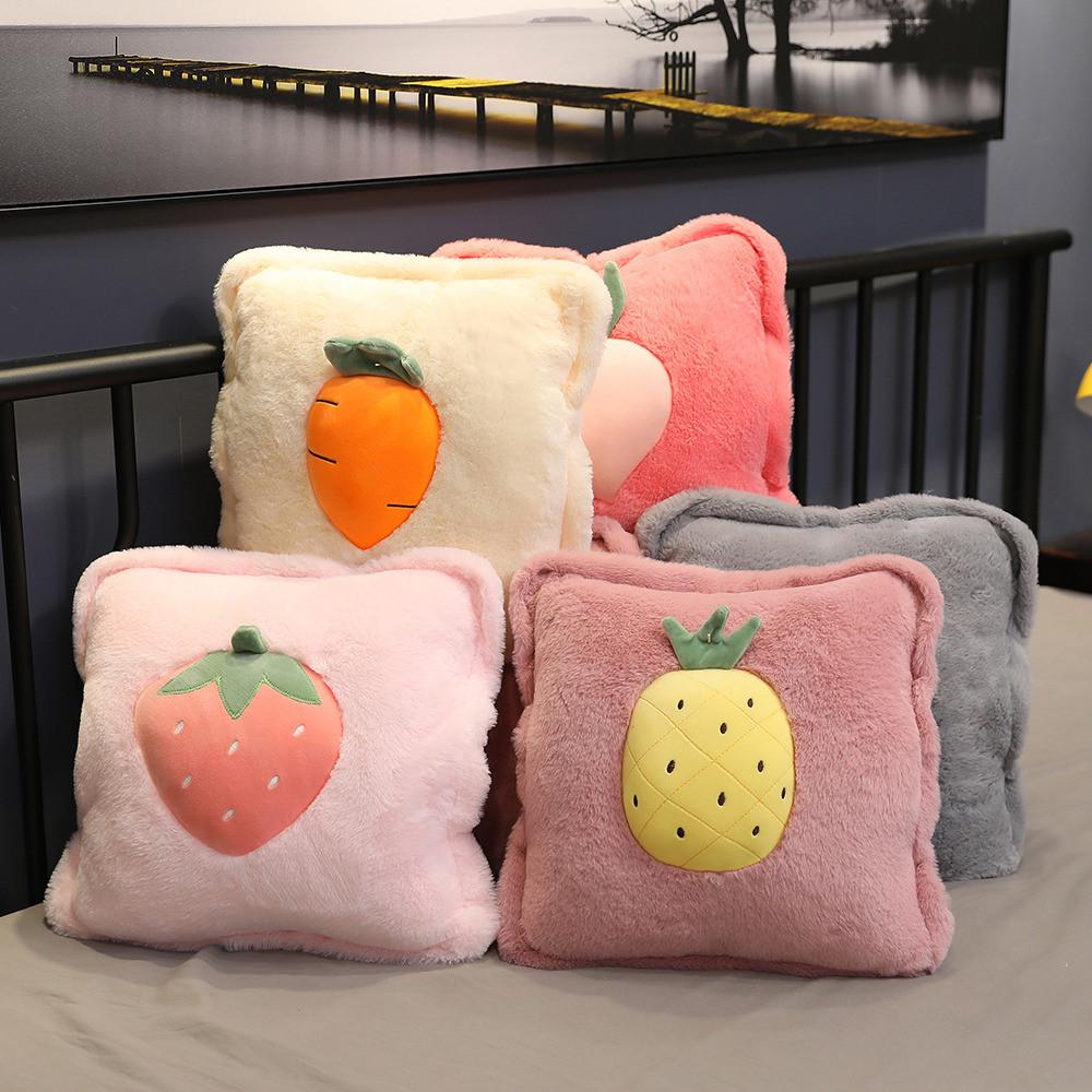 Fruit 3in1 Pattern Pillow Blanket Carrot Cactus Pineapple Plush Decoration Toy